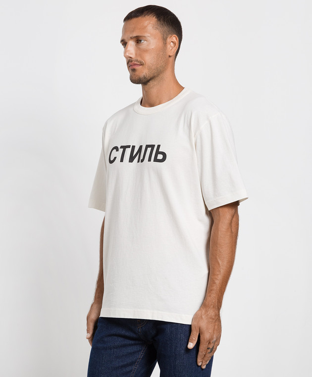 Heron Preston Футболка молочного цвета с контрастным принтом Стиль HMAA032C99JER002 изображение 3