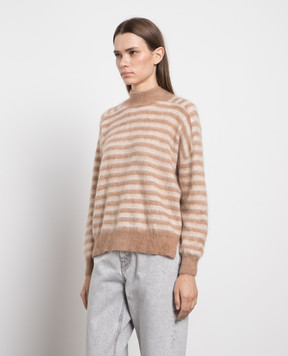 Brunello Cucinelli Коричневый свитер в полоску с цепочкой мониль MBP154314P