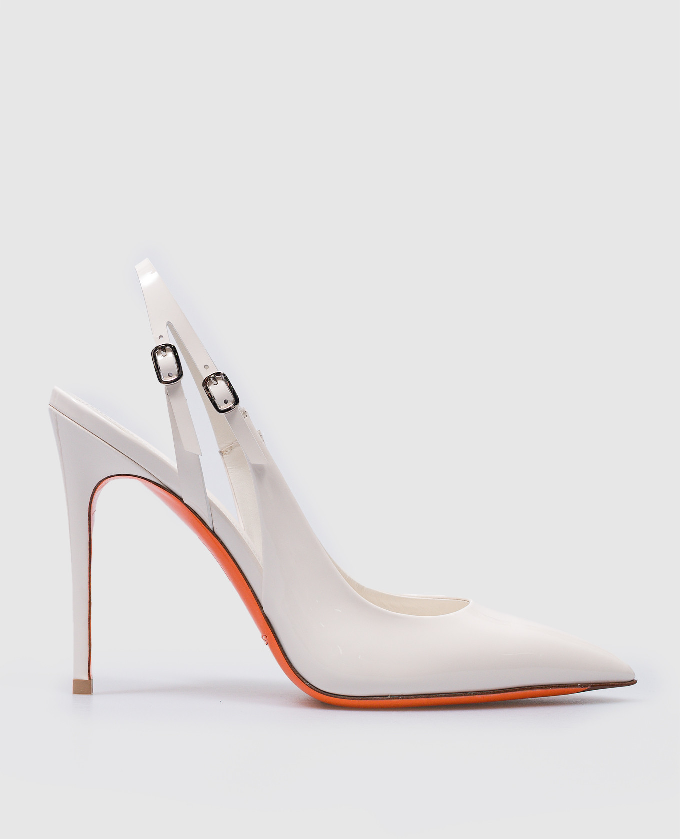

Белые кожаные лакированные слингбеки, Белый, Босоножки