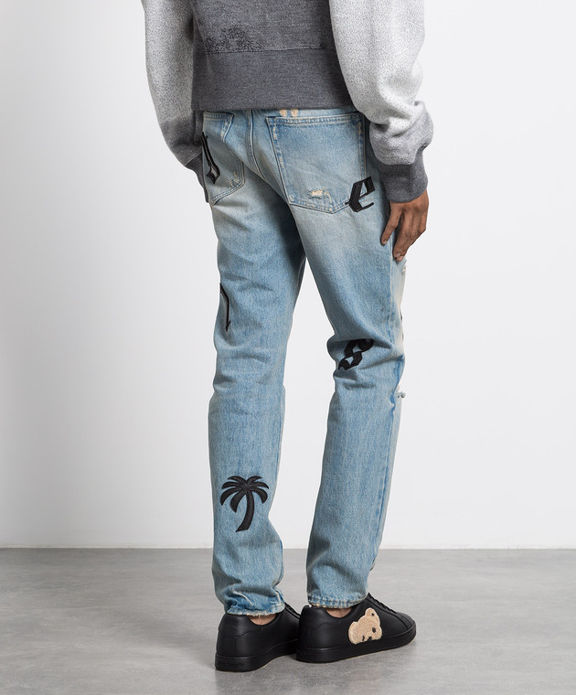 Palm Angels Logo Patches Jeans Blue