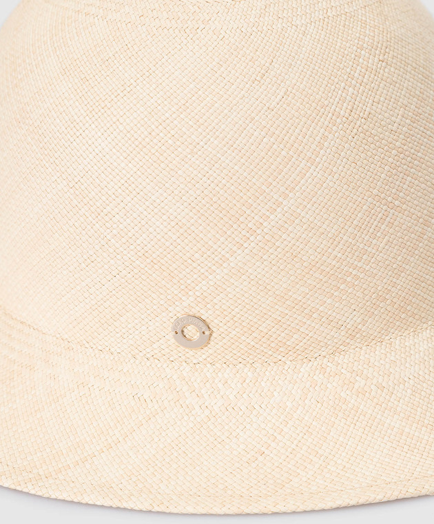 Loro Piana Світло-бежевий солом'яний капелюх-клош з металевим логотипом FAM2432 зображення 4