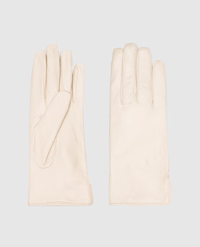 Caridei Білі шкіряні рукавички на хутрі 10818