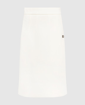 Dolce&Gabbana Бежевая юбка из шерсти с металлическим логотипом DG F4CJ2TFUBCI