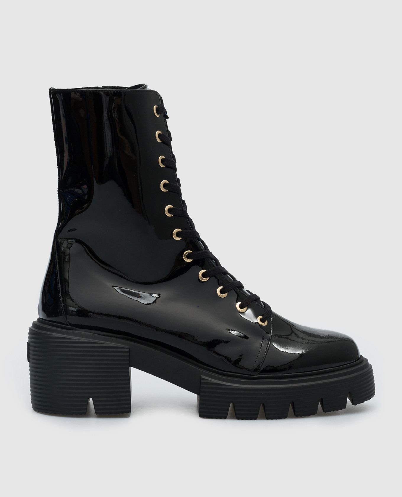 Black patent leather Soho boots
