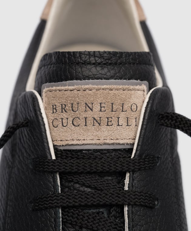 Brunello Cucinelli Black leather sneakers with logo MZUASBJ264 изображение 5