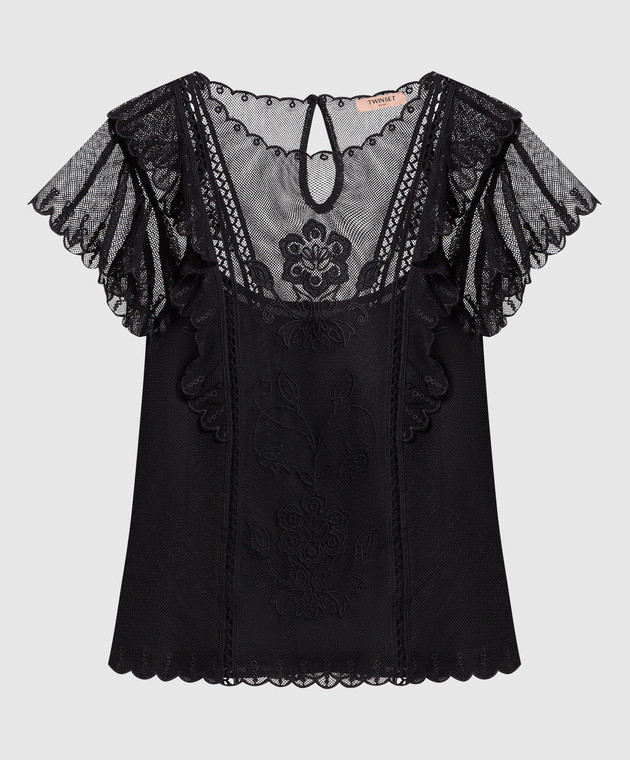 Twinset Black top with embroidery 231TP2023