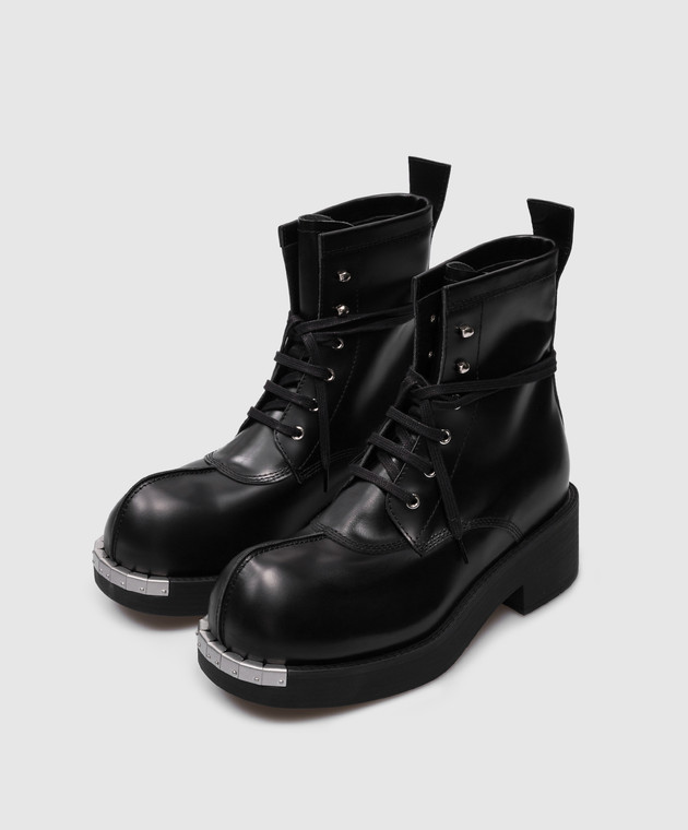 16日9時迄❣️MM6 Maison margiela BOOTS 39 Maison Margiela MM6 - Черные кожаные ботинки с металлической