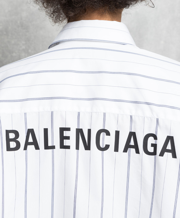 Balenciaga Белая рубашка в полоску с логотипом 725395TOM06 изображение 5