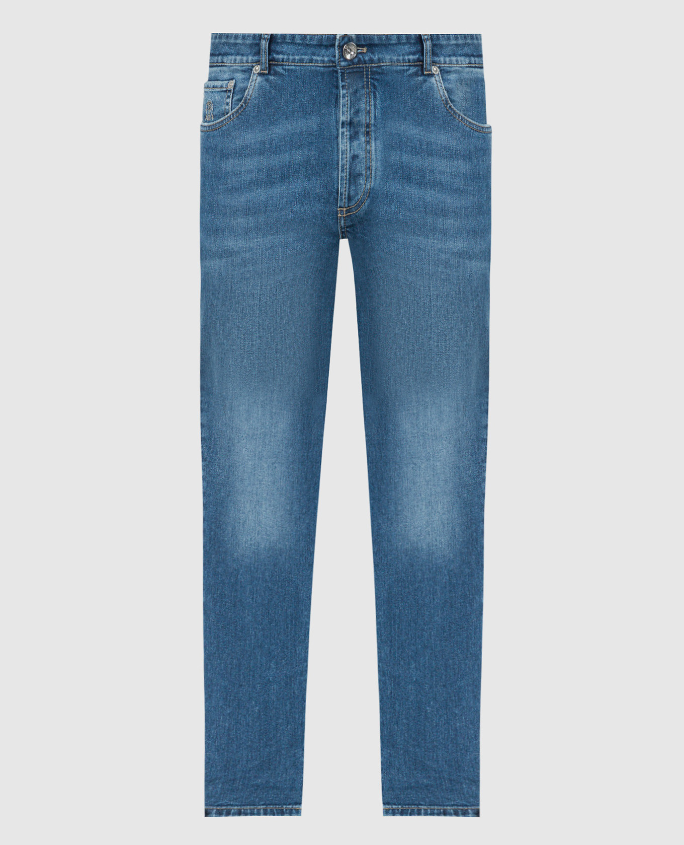Синие джинсы с эффектом потертости с логотипом