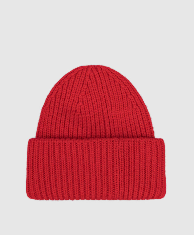 Yves Salomon Красная шапка с нашивкой из шерсти и кашемира 23WFA500XXMACL изображение 3