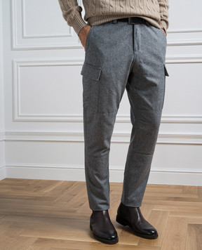 Brunello Cucinelli Сірі меланжеві штани-карго з вовни M038PS2160