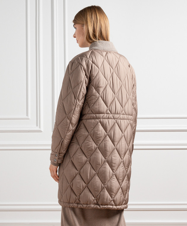 Peserico Brown coat with figured quilting and monil chain S234056984B image 4