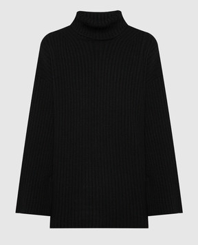 Solotre Черный свитер из шерсти в рубчик M3R0090R
