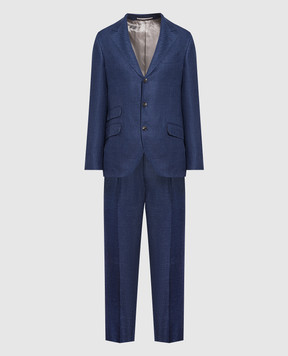 Brunello Cucinelli Синий костюм из льна, шерсти и шелка. MW482LDWH