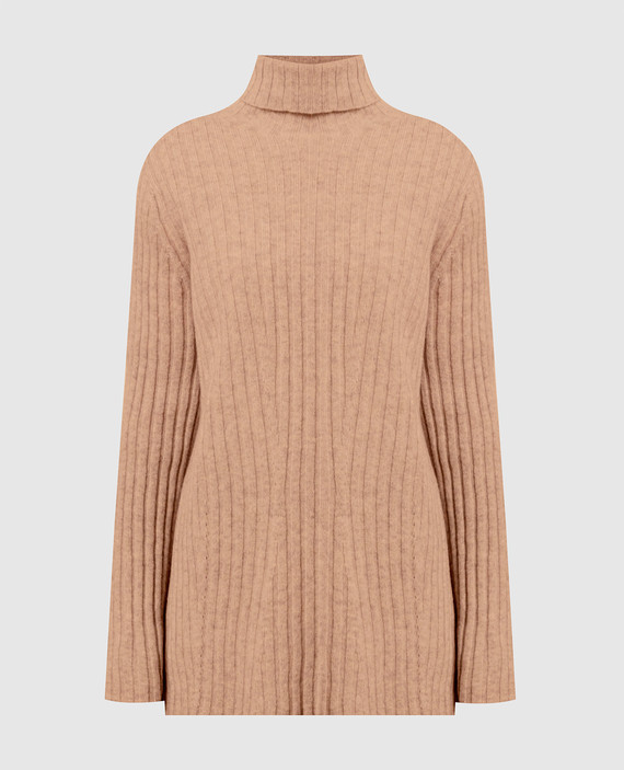 Brown ribbed wool and cashmere sweater