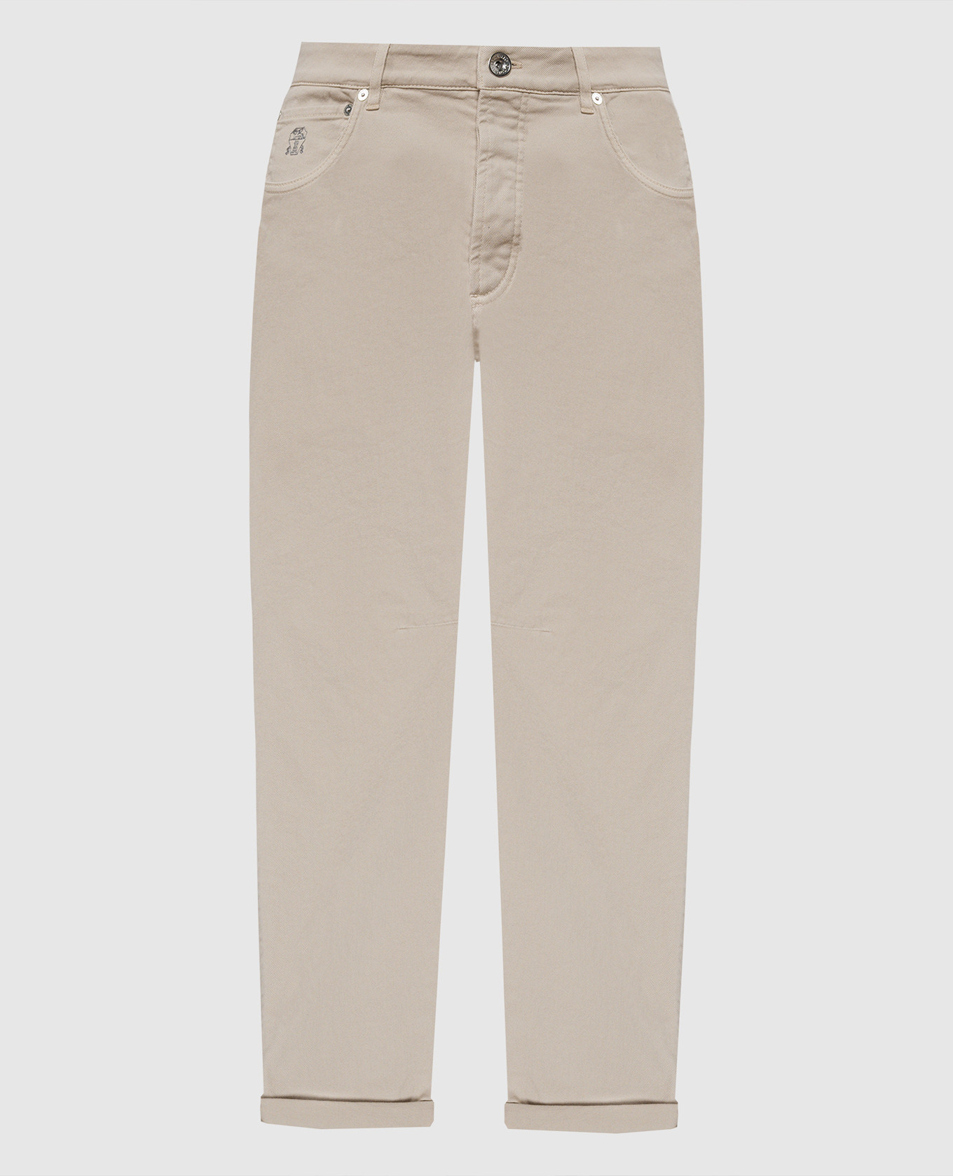 Beige jeans with logo patch