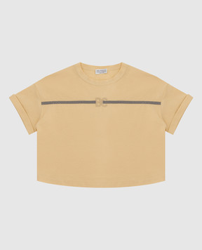 Brunello Cucinelli Дитяча жовта футболка з ланцюжками та монограмою B0A45T014B