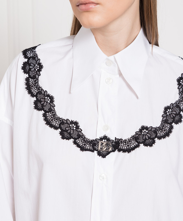 Dolce&Gabbana White shirt with contrasting lace F5Q62TFU5T9 изображение 5