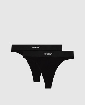 Off-White Набір чорних трусиків-стрінгів з контрастним логотипом OWUA041C99FAB002