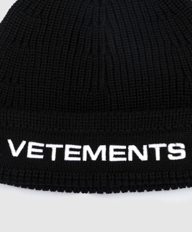 Vetements Black wool cap with logo embroidery UE54HA100B image 4