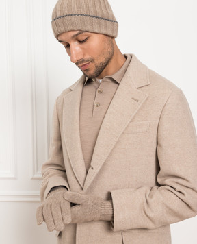 Brunello Cucinelli Бежевые перчатки из кашемира с окантовкой M2293118