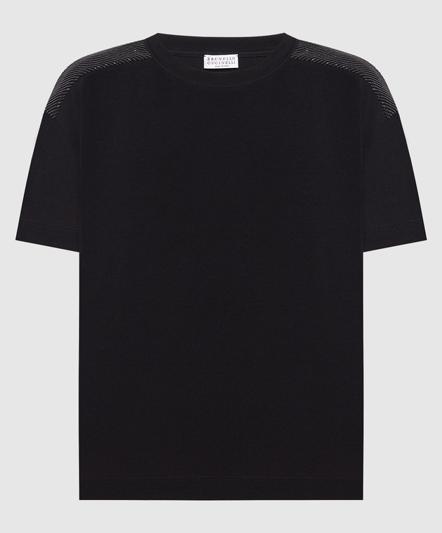 Brunello Cucinelli Black t-shirt with monil chain M0T18BE420