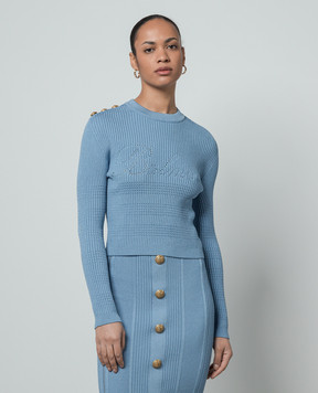 Balmain Блакитний джемпер з брендованими ґудзиками CF1KA003KF24