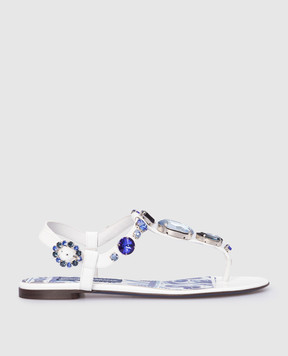 Dolce&Gabbana Кожаные сандалии Blu Mediterraneo с кристаллами CQ0294AB871