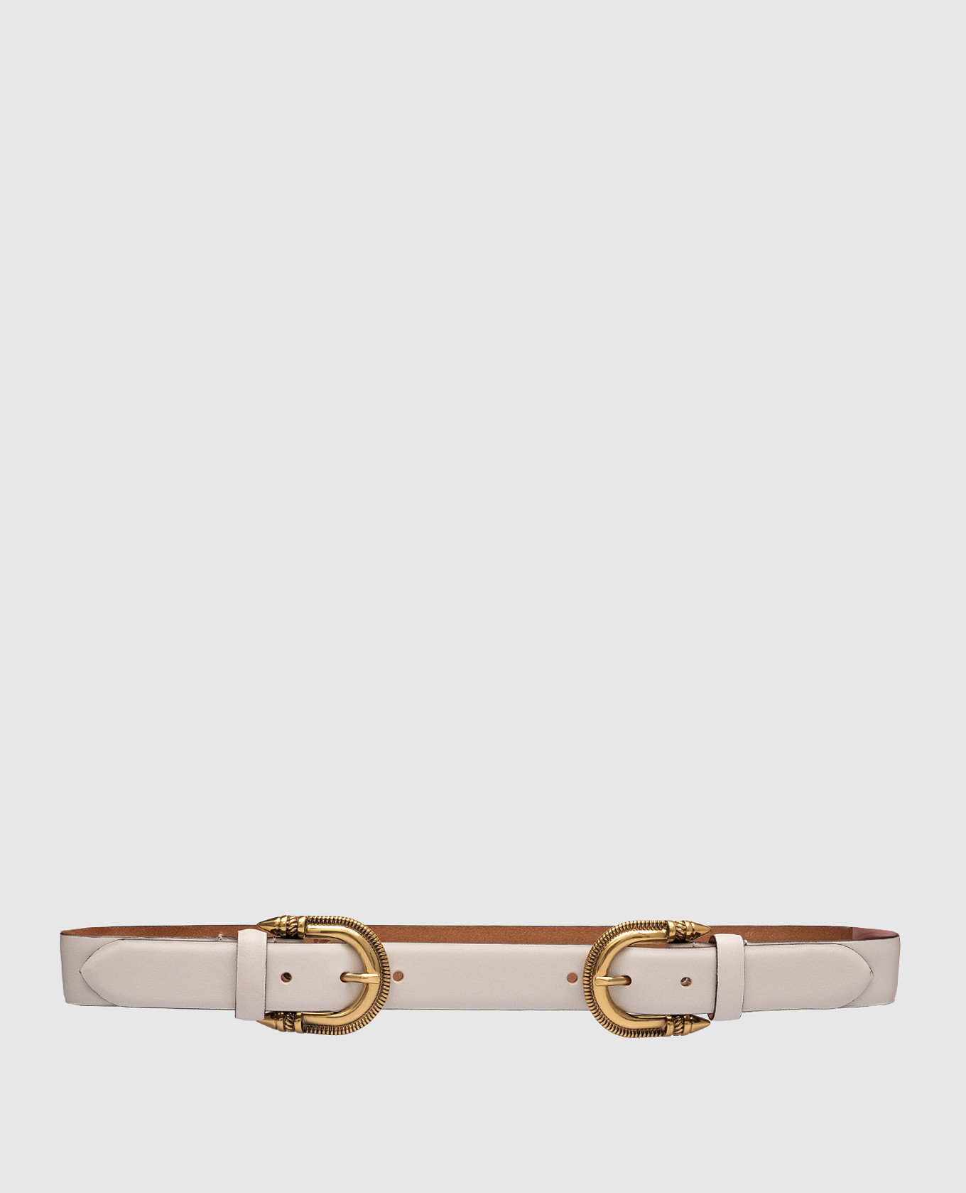 Beige leather belt with double buckle
