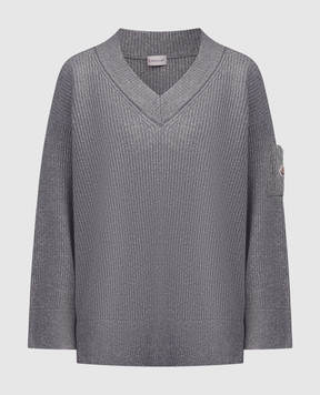 Moncler Сірий пуловер з вовни з логотипом 9D00004M3542
