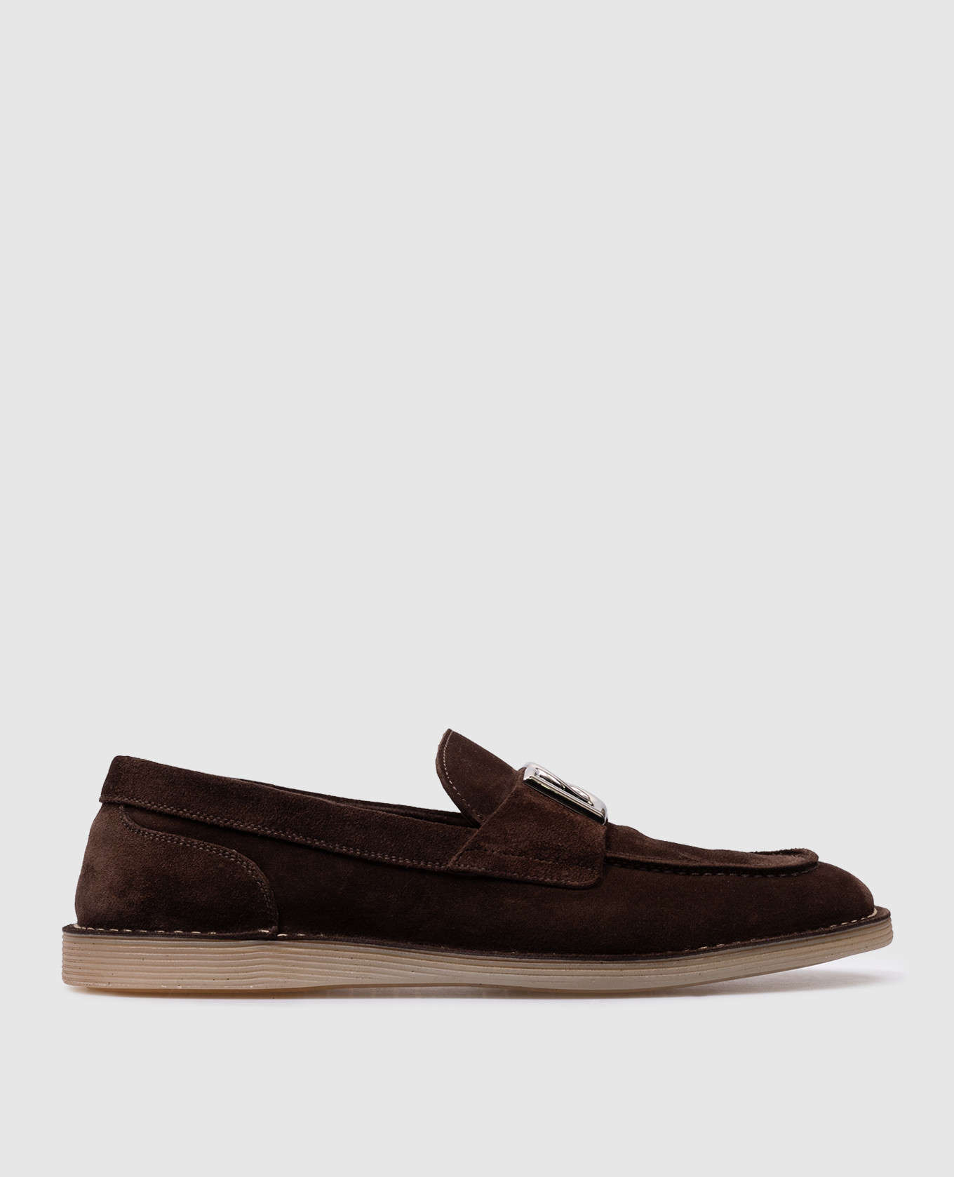New Florio brown suede loafers with metallic logo