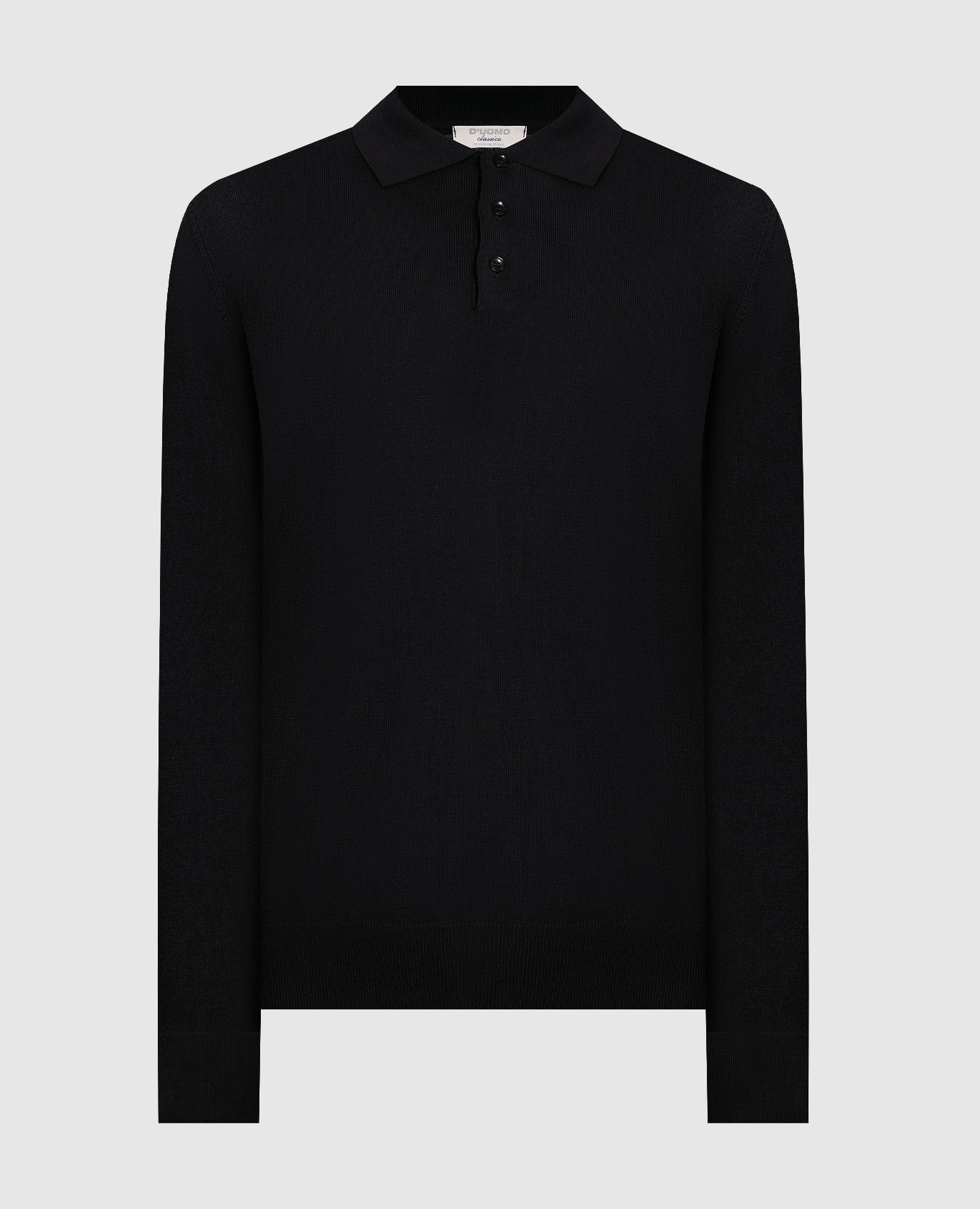 Black merino wool polo shirt