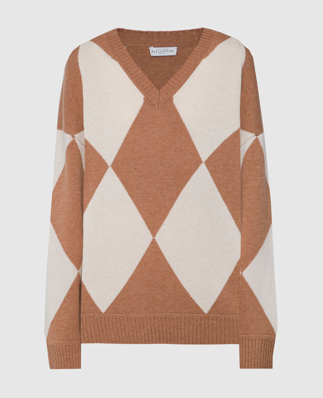Коричневый пуловер из шерсти с геометрическим узором