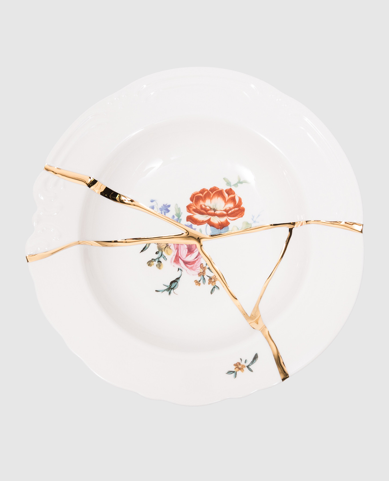 

Белая тарелка для супа Kintsugi с золотой отделкой, Белый, Посуда