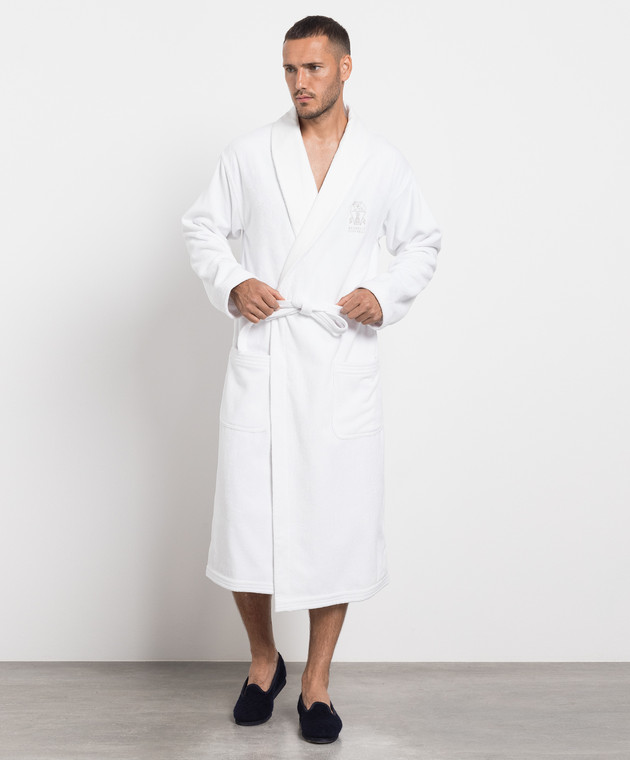 Brunello Cucinelli White robe with logo embroidery MLB925050P image 2
