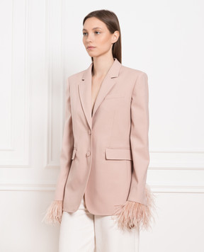 Valentino Бежевий жакет з вовни Dry Tailoring зі страусиним пір'ям 2B0CE2N374B