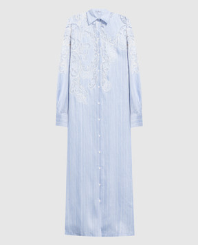 Ermanno Scervino Голубое платье-рубашка в полоску с кружевом D422Q330OEV