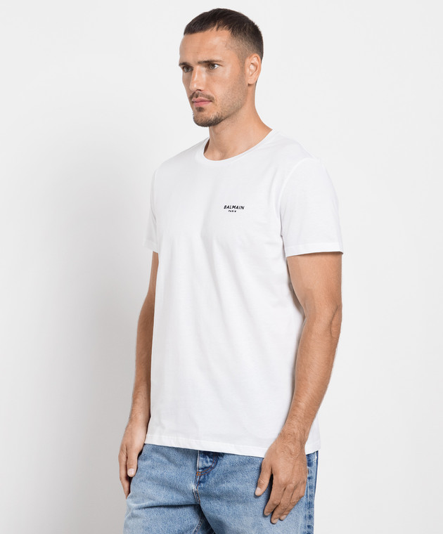 Balmain White t-shirt with contrasting logo BH1EF000BB04 image 3