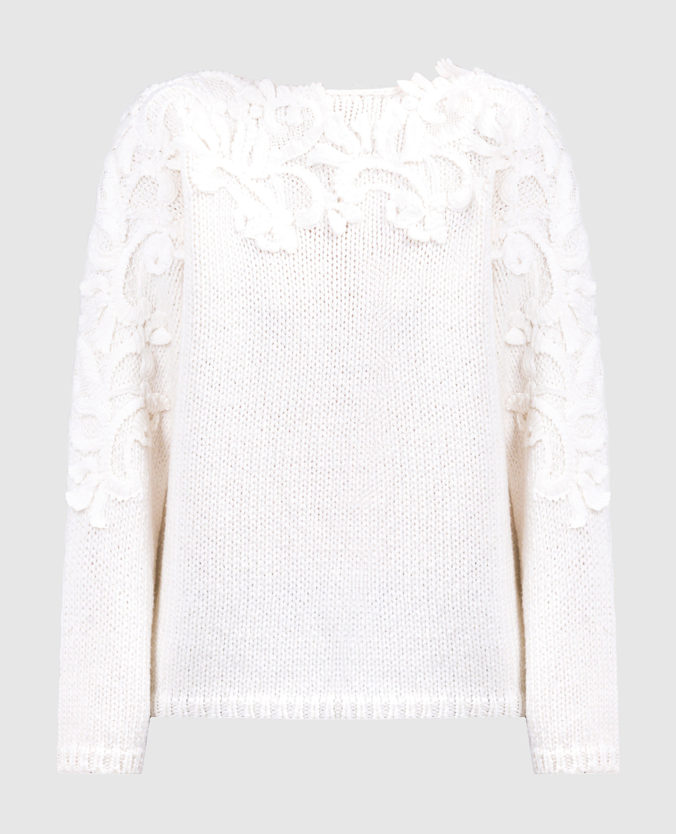 White wool sweater with lace