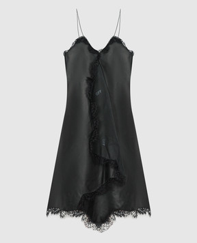 Off-White Чорна шкіряна сукня з мереживом асиметричного крою OWJH019S24LEA001