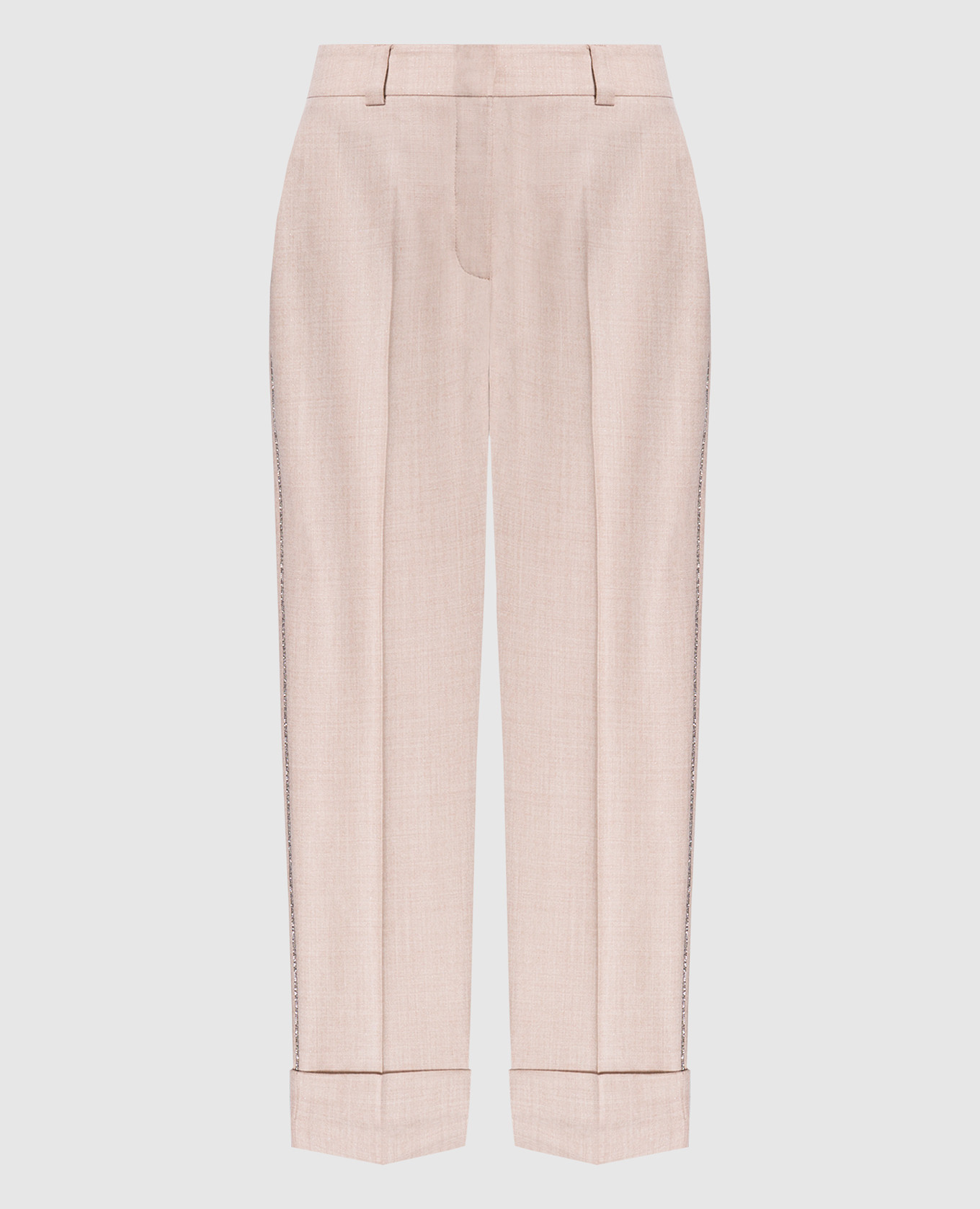 Beige wool trousers with a monil chain