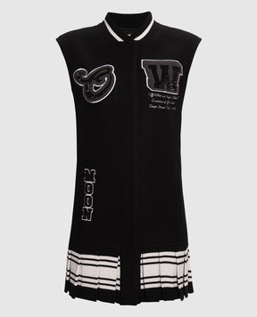Off-White Черное комбинированное платье мини Meteor с нашивками OWDB493F23FAB001
