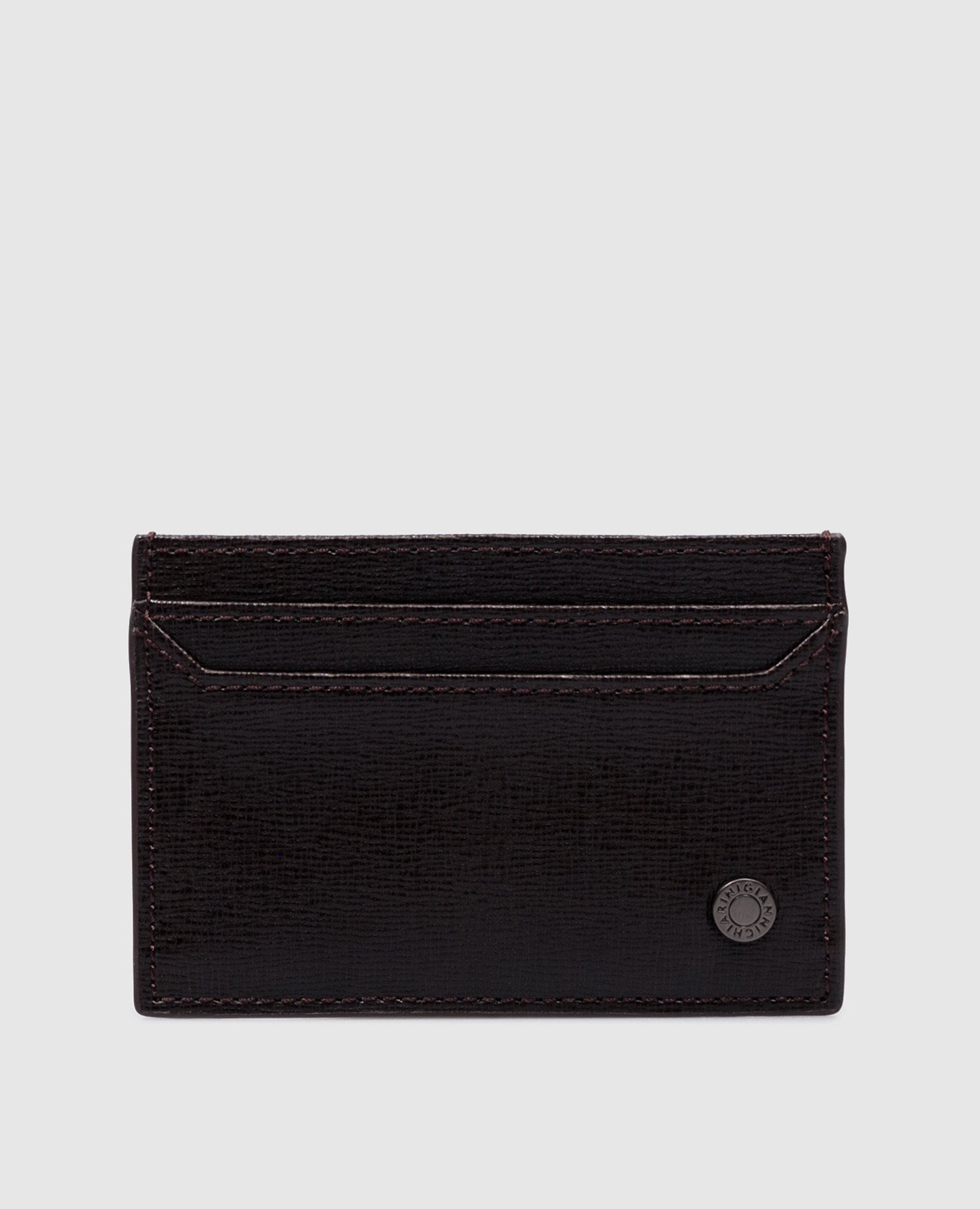 Brown leather cardholder with embossed logo