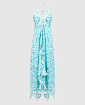 Etro Голубое платье в принт пейсли из шелка D126634641