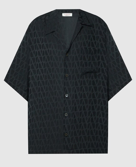 Черная рубашка из шелка в узоре Toile Iconographe