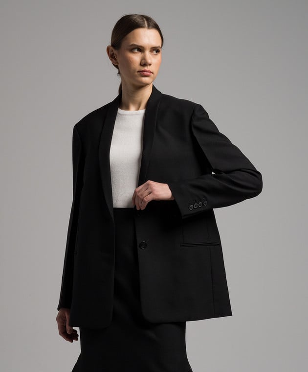 Cowal black wool jacket with curved neckline