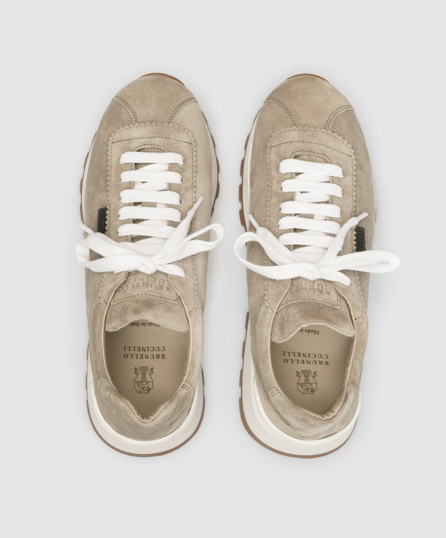 Brunello Cucinelli Сірі замшеві кросівки з ланцюжком моніль MZSFG2110P зображення 4