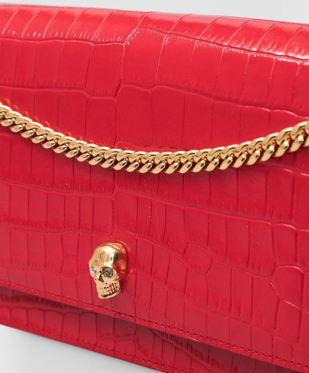 Alexander McQueen Червона шкіряна сумка-месенджер Skull з емблемою 6302661HB0G зображення 5