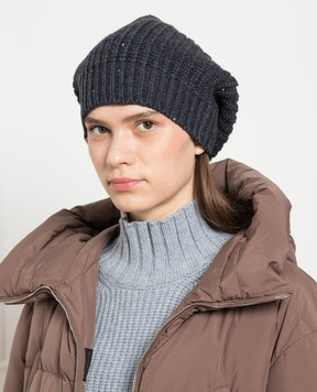 Brunello Cucinelli Синя шапка з кашеміра та шовку з паєтками M32373999