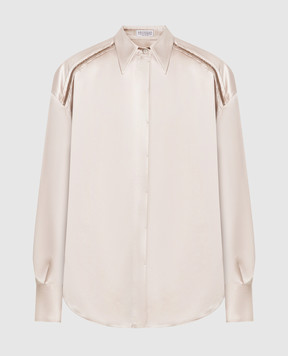 Brunello Cucinelli Бежева блуза із шовку з ланцюжком моніль M0C59MX506